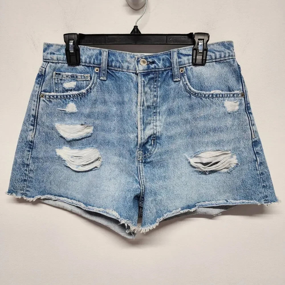 Arizona Womens High Waist Cutoff Denim Shorts Size 13/29 Light Wash Baggy 90s
